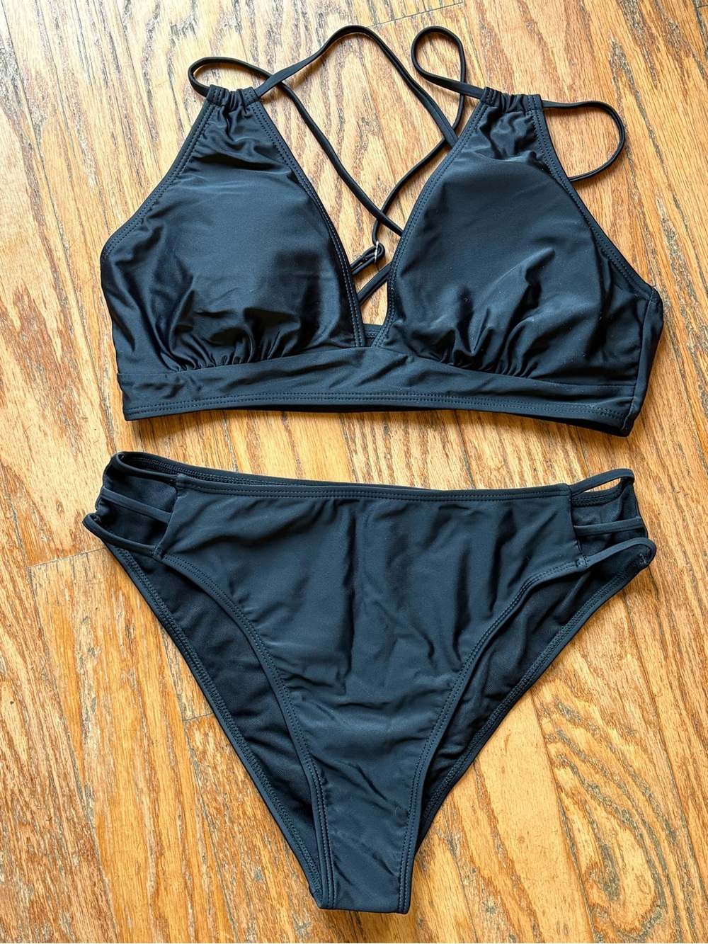 SHEIN Black Strappy Triangle Bikini Set - Black